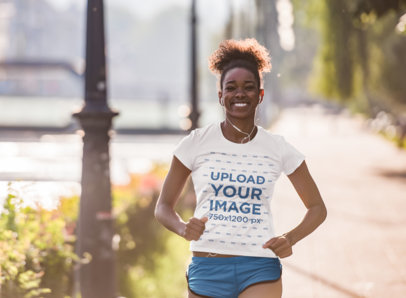 Activewear Tee Mockup of a Happy Woman Sprinting 45363-r-el2