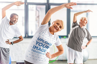 T-Shirt Mockup of an Elderly Lady at a Workout with Her Friends 46921-r-el2