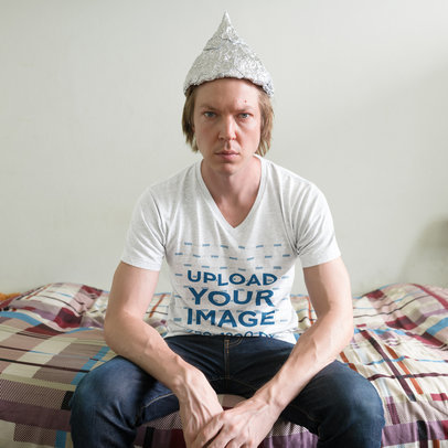Heather V-Neck Tee Mockup Featuring a Conspiracy Theorist 41689-r-el2