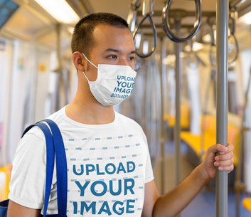 Mockup of a Man Wearing a Face Mask and a Tee While On the Subway 44386-r-el2