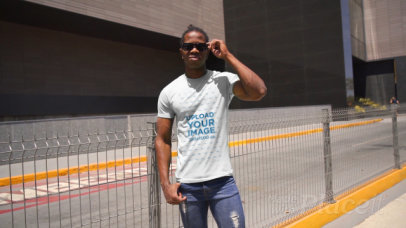 T-Shirt Video of a Strong Man with Locs 3400v