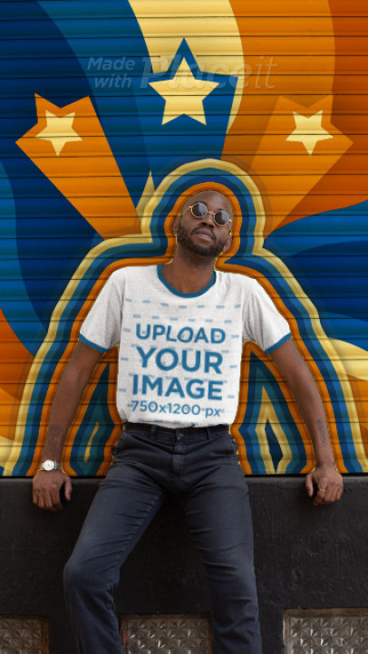 Ringer T-Shirt Video of a Man Featuring Retro Animations 3309v