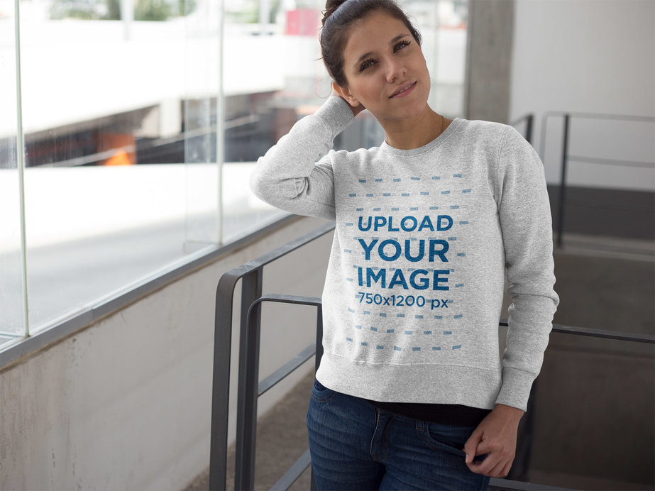 Placeit Pretty Woman Wearing a Crew Neck Sweatshirt Template