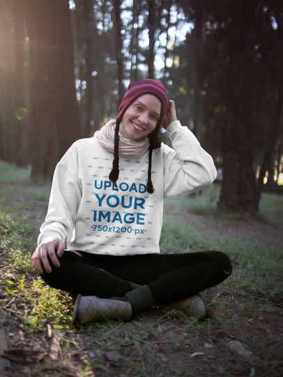 Placeit Pretty Woman Wearing a Crew Neck Sweatshirt Template