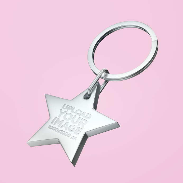 Placeit Mockup of a Silver StarShaped Keychain