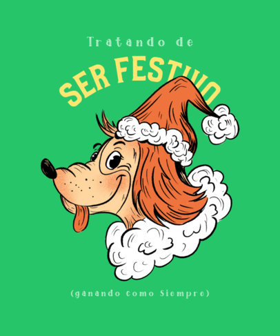 T-Shirt Design Template Featuring a Dog with a Christmas Hat 5559a