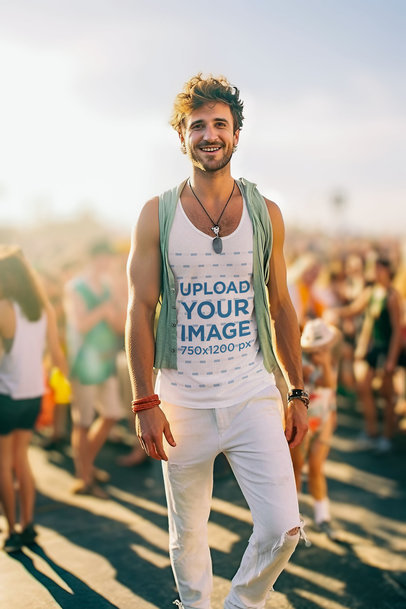 Tank Top Mockup Featuring a Man at an Outdoor Music Festival