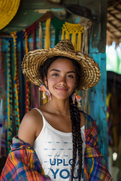 AI-Created Tank Top Mockup of a Woman Celebrating Festa Junina in a Traditional Outfit