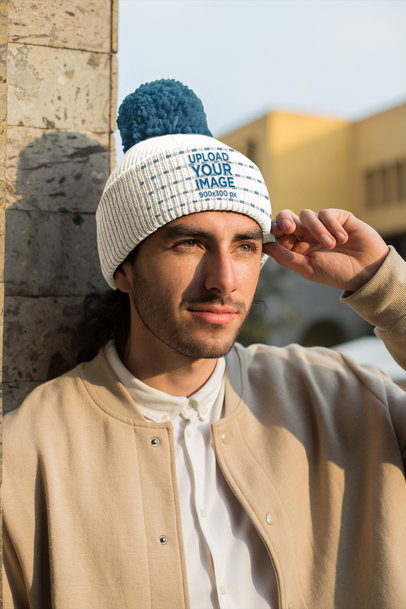 Mockup of a Man Wearing a Pom Pom Beanie with a Casual Outfit 24627