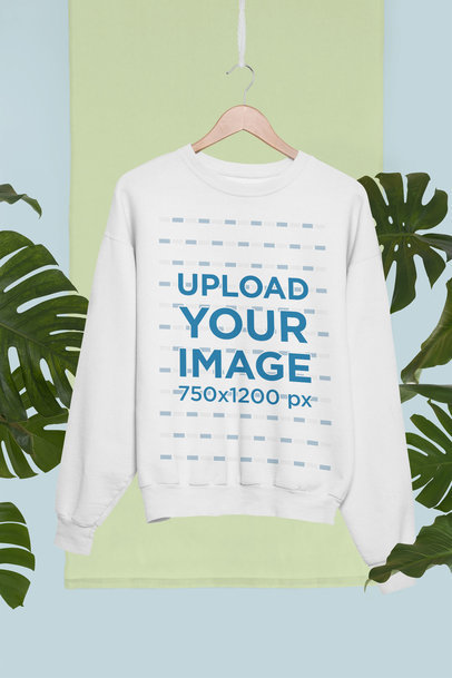 Crewneck Sweatshirt Mockup on a Hanger Against Palm Trees Clipart 27021
