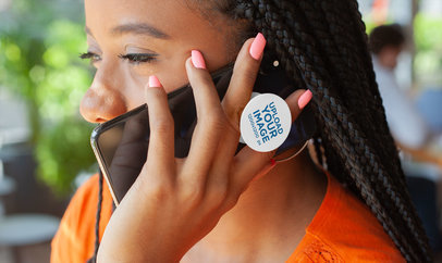 Phone Grip Mockup Featuring a Woman Talking on the Phone 28170
