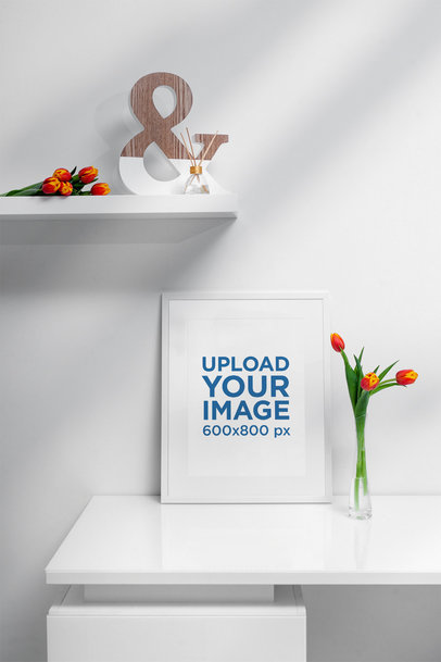 Poster Frame Mockup Featuring a Flower Vase with Tulips 500-el