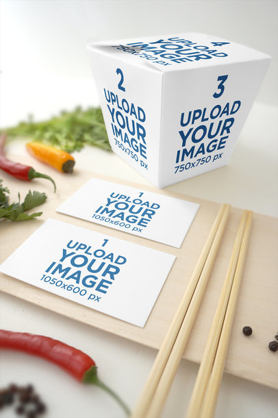 Food Box Mockup Featuring Two Customizable Business Cards 4002-el1