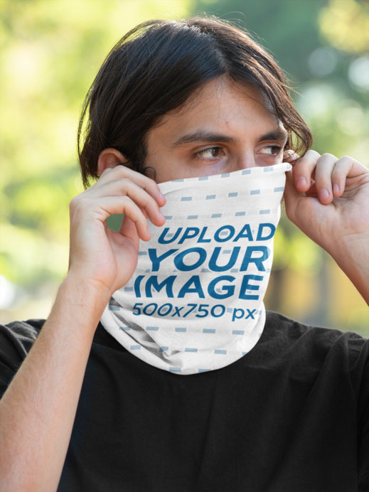 Placeit Neck Gaiter Mockup of a Covering His Face