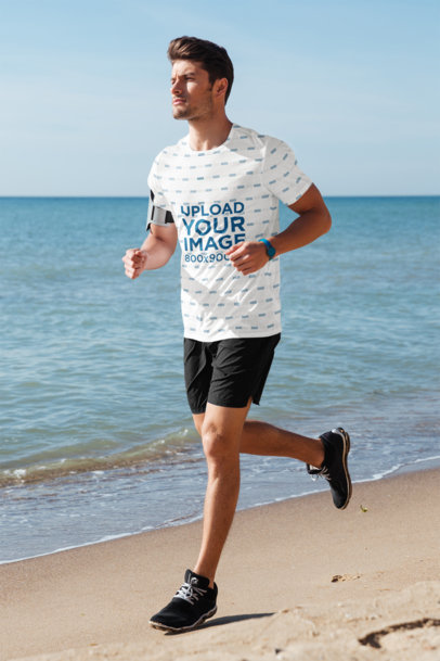 Download Placeit - T-Shirt Mockup of a Man Jogging by the Sea