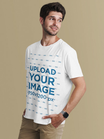 Download Placeit T Shirt Mockup Of A Man Running Featuring The Sea In The Background