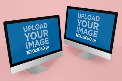 Mockup of Two iMac Renders Placed Next to Each Other in a Customizable Setting 5154-el1