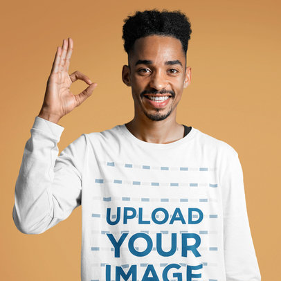 Long Sleeve Tee Mockup of a Happy Bearded Man at a Studio m3152-r-el2