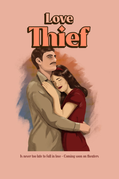 Classic Romantic Poster Design Template with an Illustration of a Couple 3568d