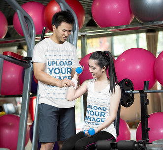 Tank Top and T-Shirt Mockup of a Woman and Her Personal Trainer 42207r-el2