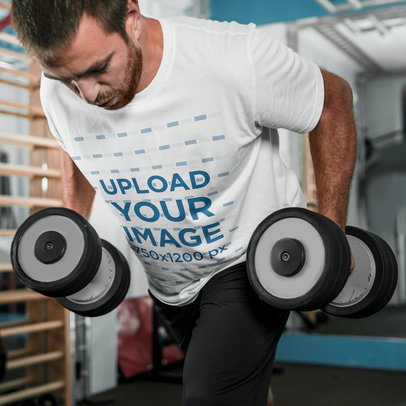 T-Shirt Mockup of a Bearded Man Doing a Strength Workout 36356-r-el2