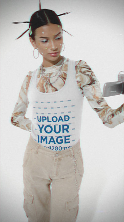 Tank Top Video Featuring a Woman With a Y2K Look Holding an Old Camera 6312v